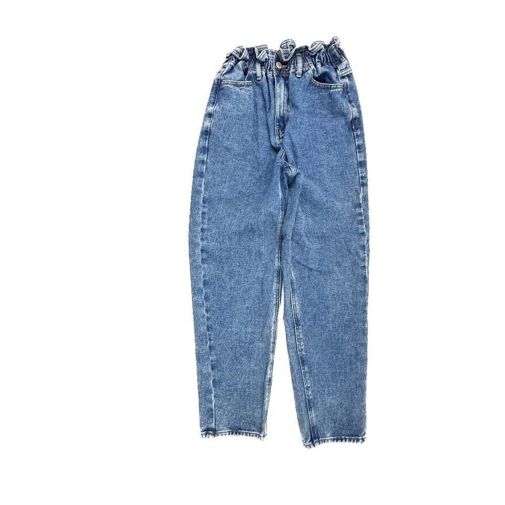 PacSun Mom Jean Women S Blue Dark Wash Paperbag Waist‎ High Rise Denim